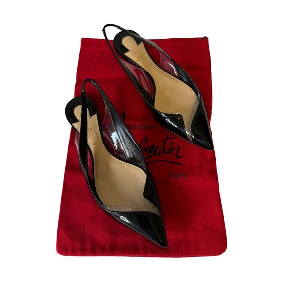 Christian Louboutin V Dec Black Patent Leather Ballerina Slingback Flats 37.5 - Picture 6 of 11
